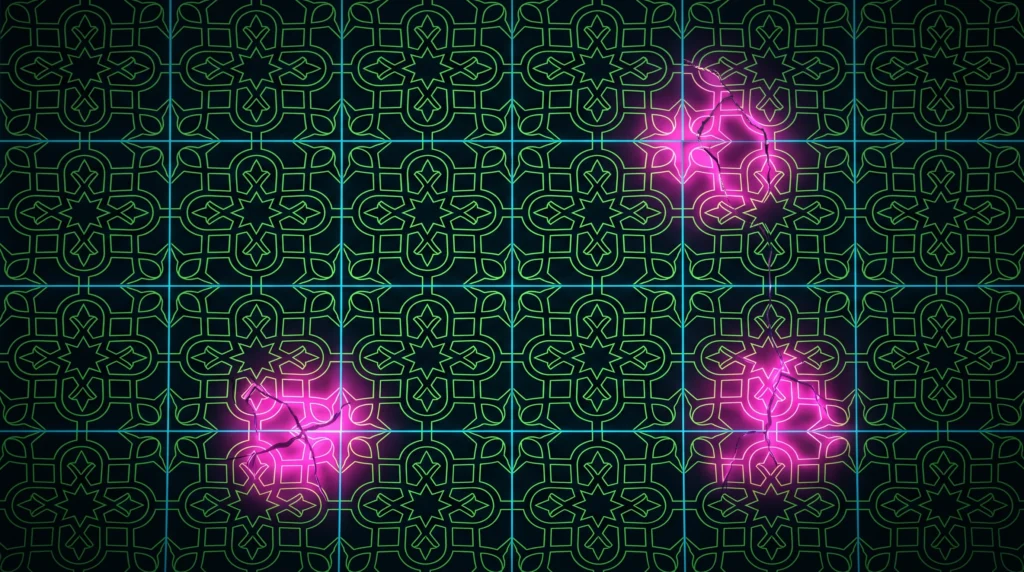 Baldosas quebradas dentro de un mosaico colonial nicaragüense, representando las señales de alerta al contratar una agencia o un freelancer de desarrollo web